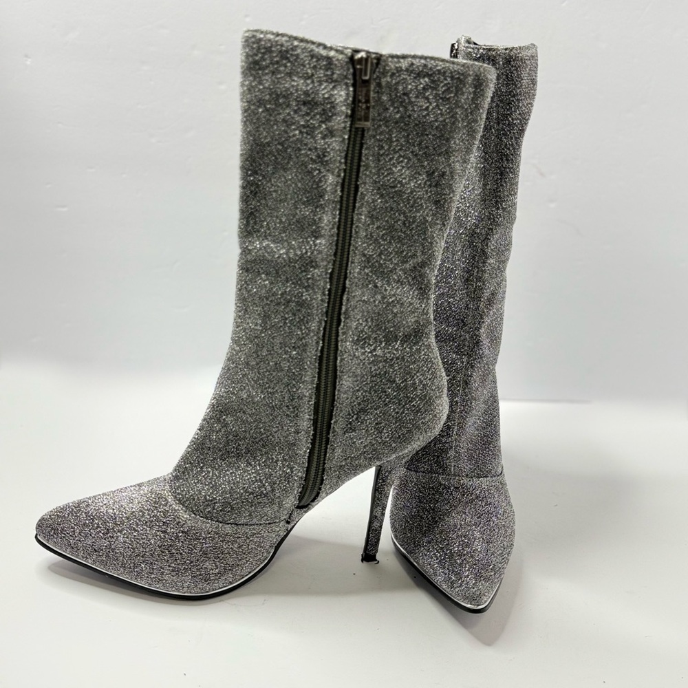 Nicole Miller Silver Metallic Pointed Toe Stiletto Boots Size 10 - Picture 3 of 7